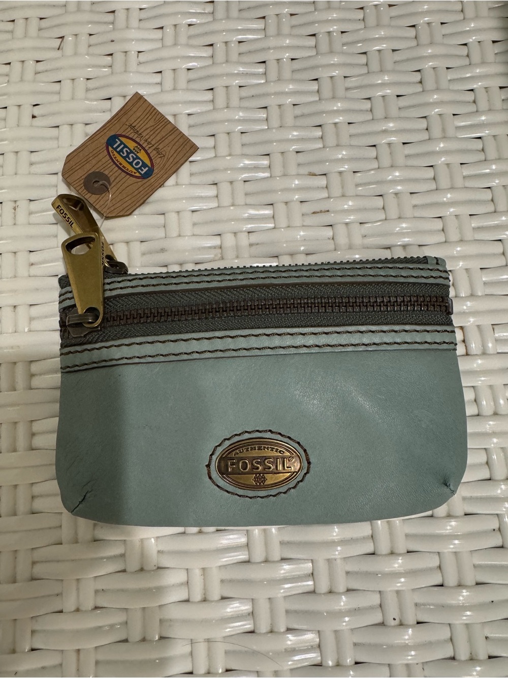 Fossil Light Blue Leather Zip Coin Pouch NWT